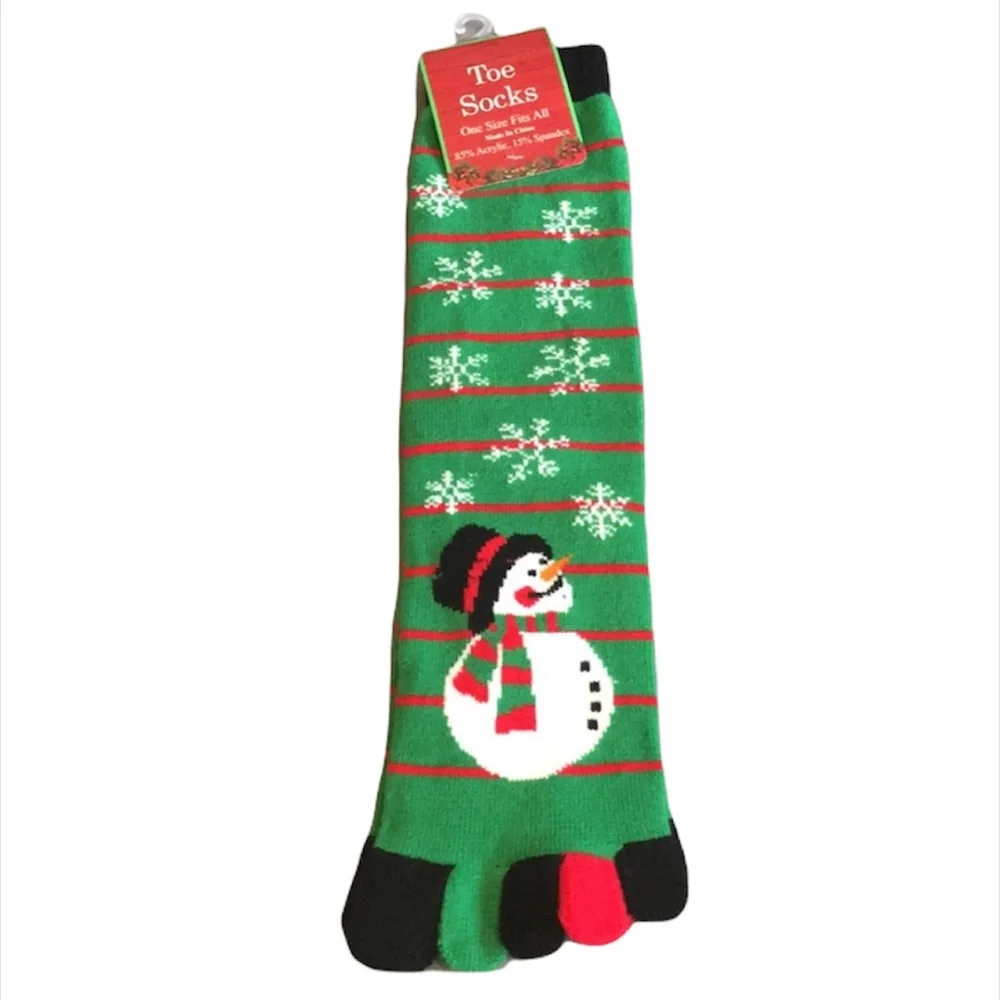 Kingbridge International Snowman Striped Toe Socks, Green, Red
